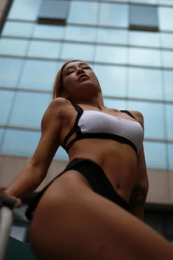 Hamade Activewear Hollow Back Top - White/Black -Radi Style Shop IMG 9907