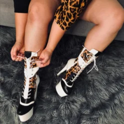 Hella Heels EmpireKicks 7inch Boots - White -Radi Style Shop Kicks White Leopard 7 inch 1 1
