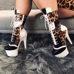 Hella Heels EmpireKicks 7inch Boots - White -Radi Style Shop Kicks White Leopard 7 inch 4 1