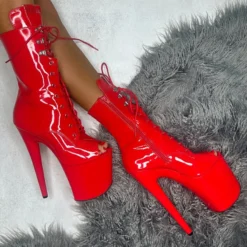 Hella Heels LipKit Open Toe 8inch Boots - Cherry Pie 10 Hella Heels LipKit Open Toe 8inch Boots - Cherry Pie -Radi Style Shop LipKit Cherry Pie Open Toe Boot Red 8 inch pole shoes Hella Heels 17