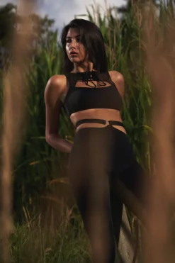 Hamade Activewear Lace Up High Neck Top - Black -Radi Style Shop MCC9558abcd