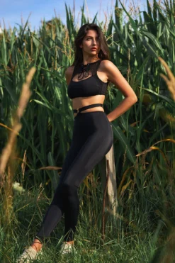 Hamade Activewear Lace Up High Neck Top - Black -Radi Style Shop MCC9578 1e