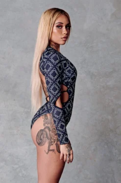 CXIX 119 Plunge Bodysuit - Black Print -Radi Style Shop Monogram CXIX Bodysuit 119 streetwear fashion polewear