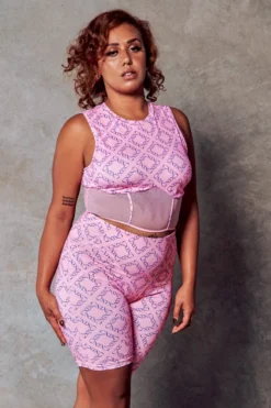 CXIX 119 Biker Shorts - Pink Print -Radi Style Shop Pink Cropped Tee Dancewear Fashion Monogram