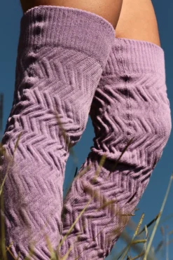 Rolling Cable Knit Thigh High Leg Warmers With Stirrups - Lavender -Radi Style Shop Rolling 1993