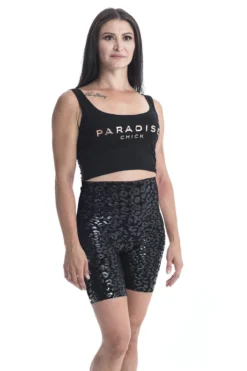 Paradise Chick Superhero Ultra Grip Biker Shorts - Black Leopard -Radi Style Shop StickyBikerBlackFront