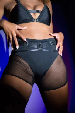 Tatiana Activewear Hips Don't Lie Shorts - Black -Radi Style Shop Tatiana Active Cheeky Mesh Black Gold Hardware Detailing Bike Short Shorts 4566 1