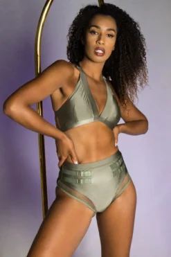 Tatiana Activewear Isla Top - Shiny Khaki -Radi Style Shop Tatiana Active Isla Shiny Khaki High Waisted Mesh Low Cut Pole Wear Set 2 8cac4278 d9a9 461f a83c fee4ebe561a7