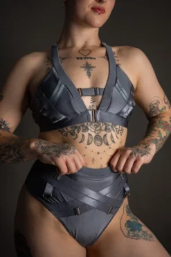 Tatiana Activewear Faye Shorts - Shiny Gunmetal -Radi Style Shop TatianaActive FayeGunmetalGreyBlueMetallicHighWaistedPoleWearDancingSet 5920