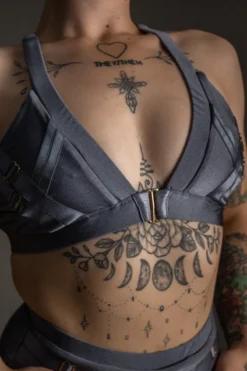 Tatiana Activewear Faye Top - Shiny Gunmetal 10 Tatiana Activewear Faye Top - Shiny Gunmetal -Radi Style Shop TatianaActive FayeGunmetalGreyBlueMetallicHighWaistedPoleWearDancingSet 5934 1