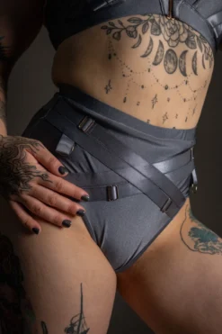 Tatiana Activewear Faye Shorts - Shiny Gunmetal -Radi Style Shop TatianaActive FayeGunmetalGreyBlueMetallicHighWaistedPoleWearDancingSet 5938