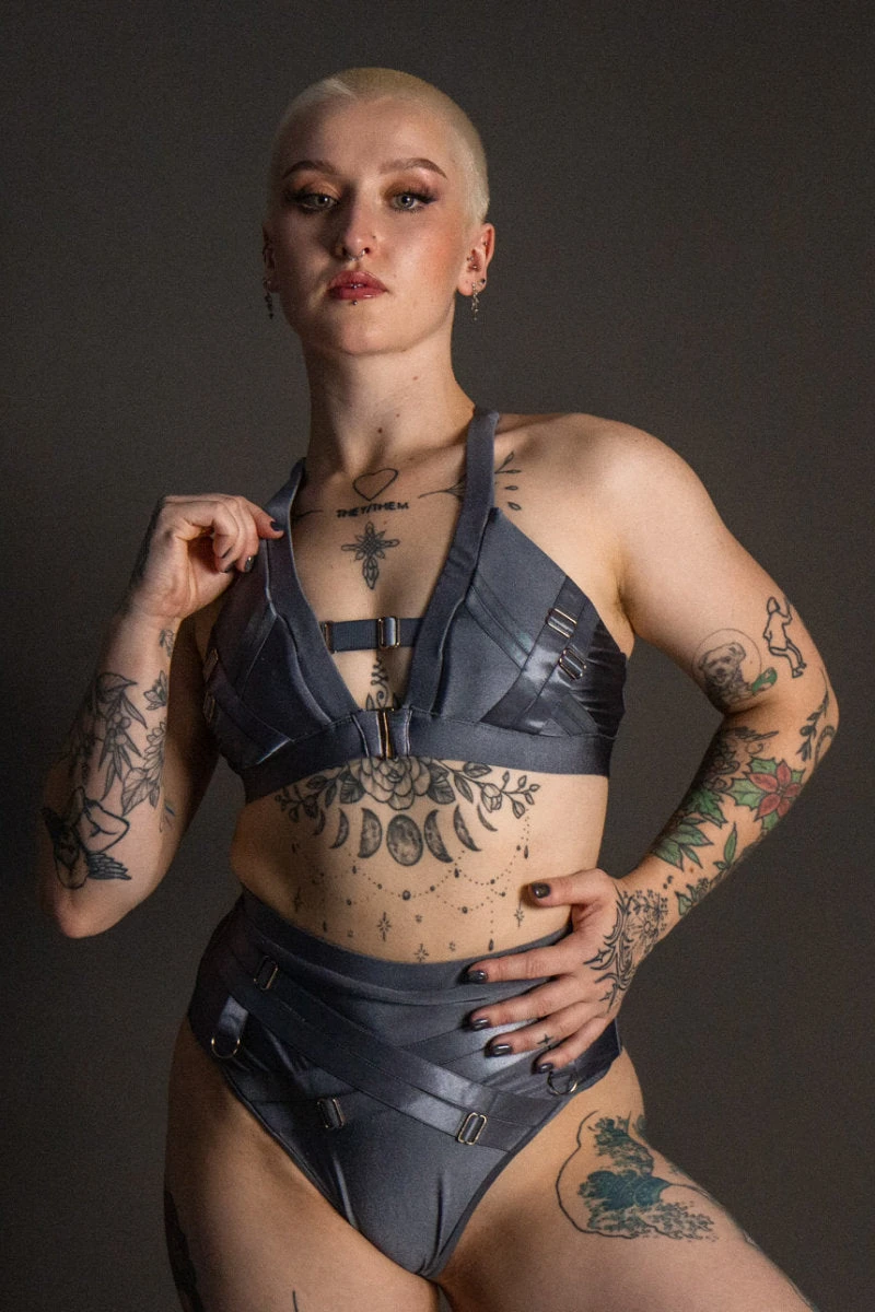 Tatiana Activewear Faye Top - Shiny Gunmetal 1 Tatiana Activewear Faye Top - Shiny Gunmetal