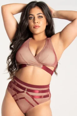 Tatiana Activewear Yuki Shorts - Burgundy Mesh -Radi Style Shop TatianaActive YukiBurgundyMeshPoleWearSet 0428 1