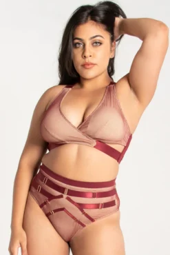 Tatiana Activewear Yuki Shorts - Burgundy Mesh -Radi Style Shop TatianaActive YukiBurgundyMeshPoleWearSet 0439 1