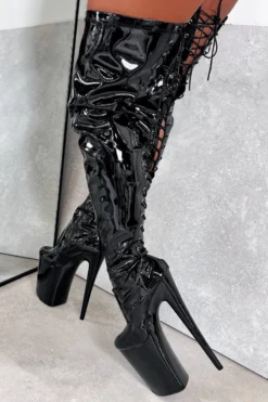 Hella Heels LipKit Thicc Thigh High Back Lace 9inch Boots - Black Beatle -Radi Style Shop ThiccThighHigh BlackBeatle 9INCH2