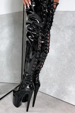 Hella Heels LipKit Thigh High Back Lace 8inch Boots - Black Beatle -Radi Style Shop ThighHigh BlackBeatle 8INCH3 1