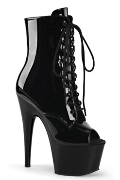 Pleaser USA Adore-1021 7inch Pleaser Peep Toe Boots - Patent Black