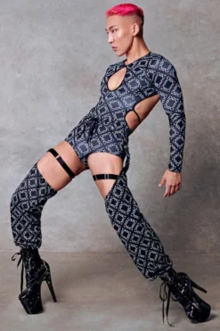CXIX 119 Chaps - Black Print -Radi Style Shop black chaps CXIX 119 streetwear dancewear poledance
