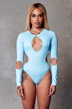 CXIX 119 Plunge Bodysuit - Blue -Radi Style Shop bodysuit blue polewear dancewear fashion streetwear