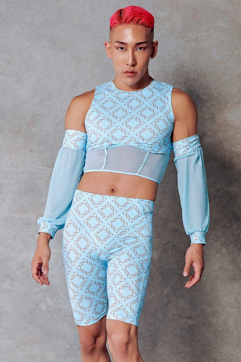 CXIX 119 Corset Top With Sleeves - Blue Print