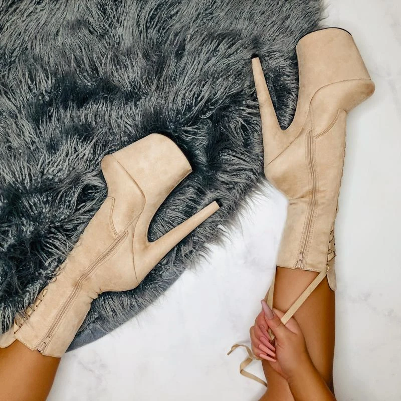 Hella Heels High BabyDoll 8inch Boots - Sand 3 Hella Heels High BabyDoll 8inch Boots - Sand - Image 3