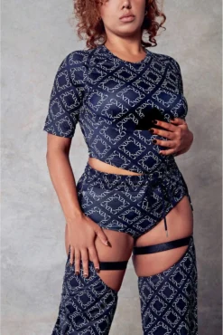 CXIX 119 Statement Crop Tee - Black Print -Radi Style Shop cropped tee black monogram poledance streetwear fashion 1