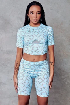 CXIX 119 Biker Shorts - Blue Print -Radi Style Shop cropped tee blue monogram fashion streetwear poledance CXIX