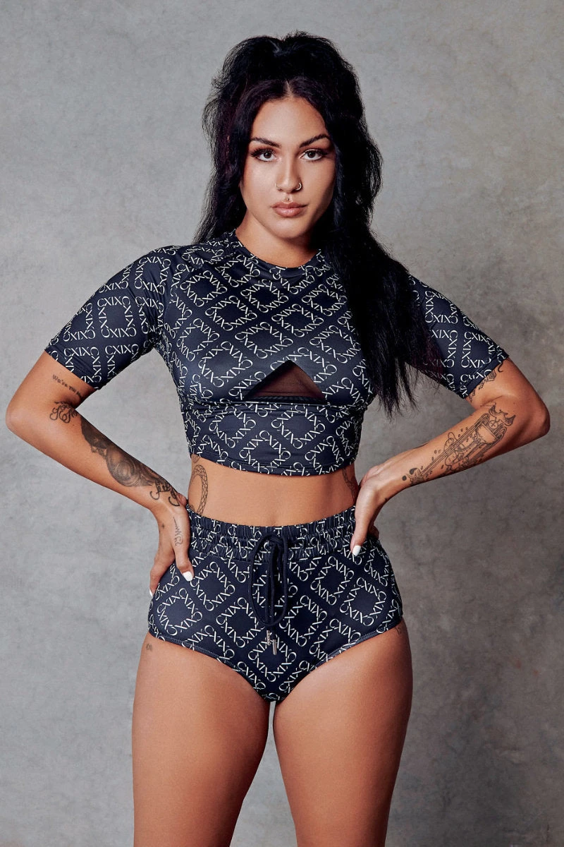 Radi Style Shop -Radi Style Shop cropped tee dancewear balck monogram CXIX streetwear