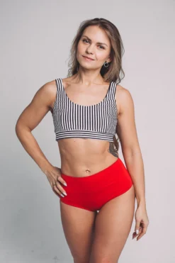 Shark Polewear High Waist Shorts - Red -Radi Style Shop doublesidedstripedHWred9