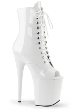 Pleaser USA Flamingo-1021 8inch Pleaser Peep Toe Boots - Patent White
