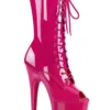 Pleaser USA Flamingo-1051 8inch Peep Toe Pleaser Boots - Patent Hot Pink