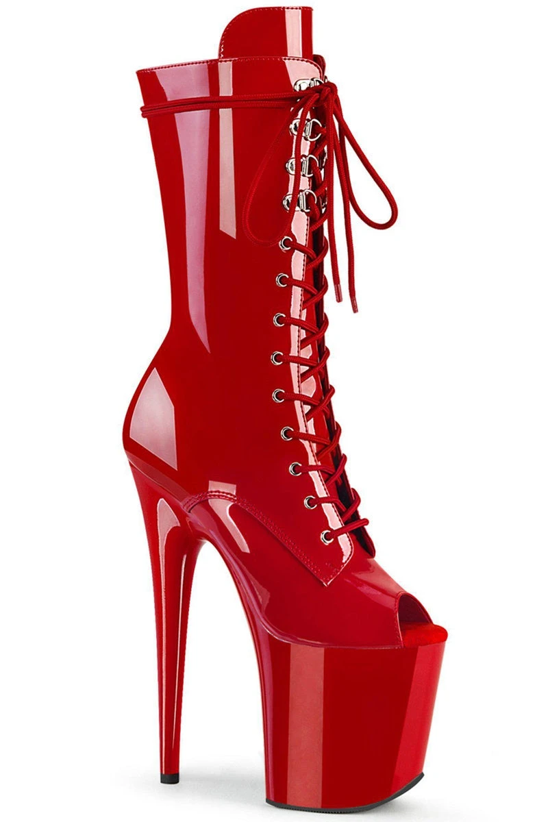 Pleaser USA Flamingo-1051 8inch Peep Toe Pleaser Boots - Patent Red 1 Pleaser USA Flamingo-1051 8inch Peep Toe Pleaser Boots - Patent Red