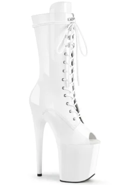 Pleaser USA Flamingo-1051 8inch Peep Toe Pleaser Boots - Patent White