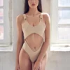 Hamade Activewear Cut Out Bodysuit - Beige