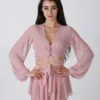 REV ACTIV Mesh Wrap Blouse - Pink