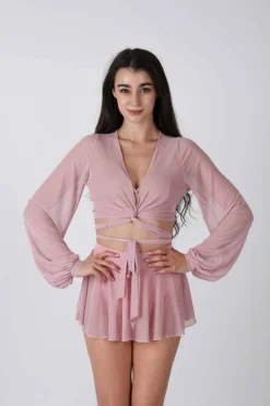 REV ACTIV Mesh Wrap Blouse - Pink