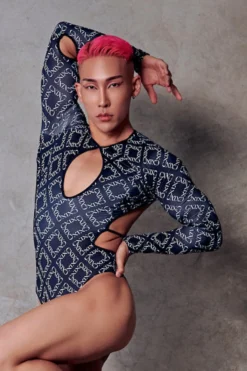 CXIX 119 Plunge Bodysuit - Black Print -Radi Style Shop poledance bodysuit black CXIX 119 polewear fashion