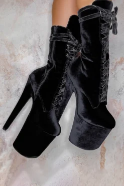 Hella Heels BabyDoll Velvet 8inch Boots - Russian Roulette 7 Hella Heels BabyDoll Velvet 8inch Boots - Russian Roulette -Radi Style Shop russianRoulette8inchblack 6