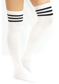 Lunalae Thigh High Socks - White/Black -Radi Style Shop white sock black stripe side